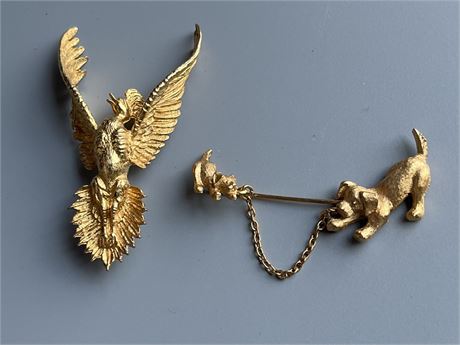 Eagle and dogs  brooch lot