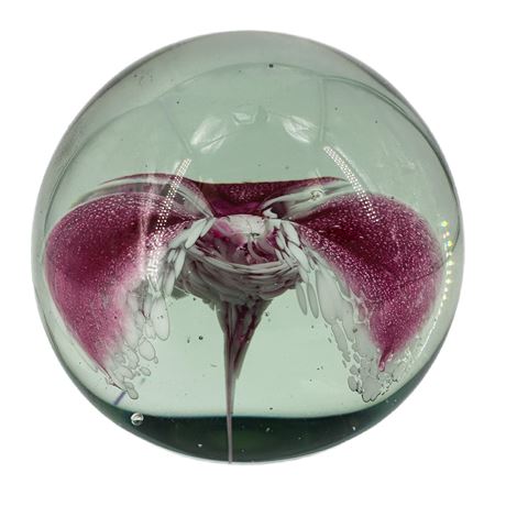 Vintage Glass Eye Studio Pink Floral Art Glass Paperweight