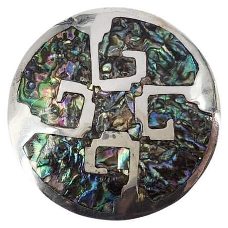 Vintage Signed JPN Sterling Silver Abalone Inlay Brooch/Pendant