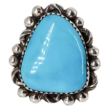 Signed SilverLeaf Sterling Silver Sleeping Beauty Turquoise Ring, Sz 7.25