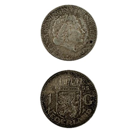 Pair of 50's Netherlands 1 Gulden Coins 90% Silver