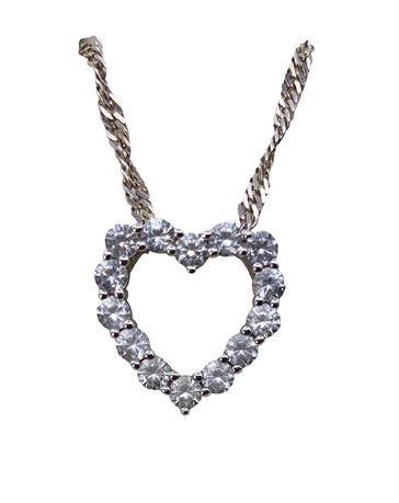 Italian Sterling Silver Twist Chain & 925 CZ Heart Pendant