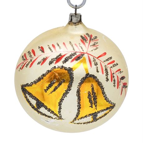 Vintage W. Germany Large Mica Glitter Bells Christmas Bulb Ornament