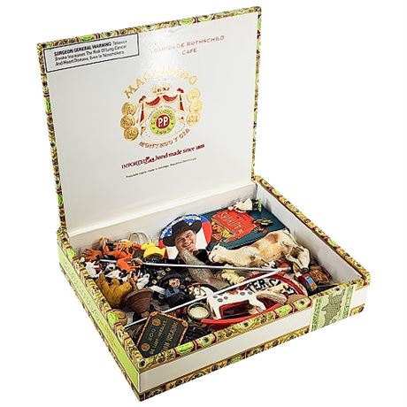 Vintage Cigar Box Filled w/ Miniature Treasures