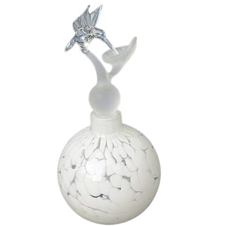 Swirled Glass Perfume Bottle with Frosted Hummingbird Stopper