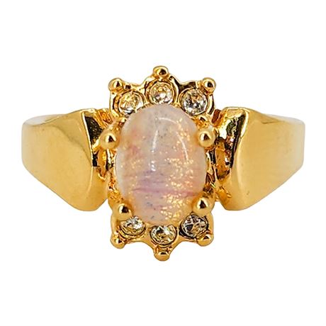 Vtg AVON Gold Tone Faux Opal Ring, Sz 6.75