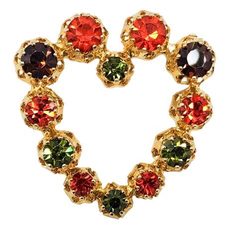 Vintage Austrian Crystal Rhinestone Heart Brooch