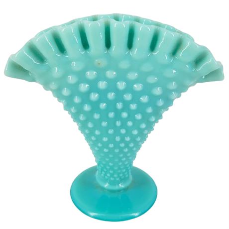 Vintage Fenton Hobnail Turquoise Milk Glass Mini Fan Vase