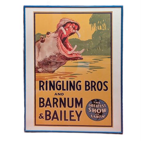 Vintage Framed Ringling Bros Bailey Circus Poster w/ Hippo