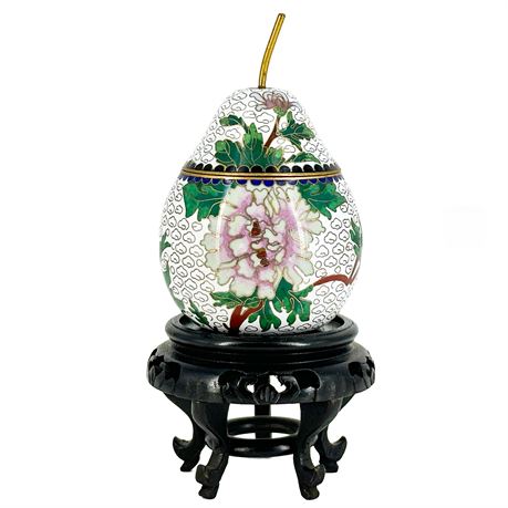 Vintage Chinese Cloisonné Enamel Floral Pear-Shaped Lidded Vessel