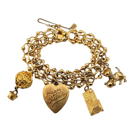 Vintage Monet Gold Tone Charm Bracelet