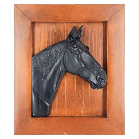 Vintage 3D Metal Horse Head Framed Wall Plaque