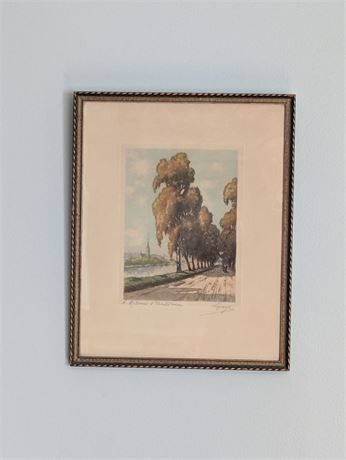 Signed Lepage Copper Plate Etching Hand Inked & Painted "Autumn Forenoon" French