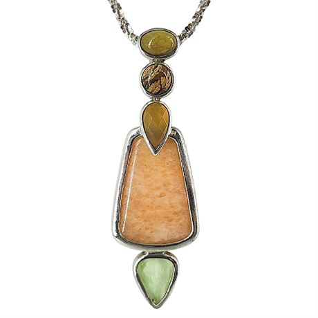 Signed WHITNEY KELLY Sterling Silver Multi-Gemstone Pendant Necklace