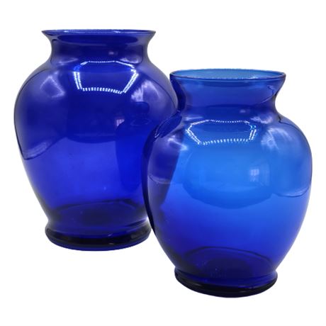 Indiana Glass Cobalt Blue Ginger Vases, 6.25" & 7.5"