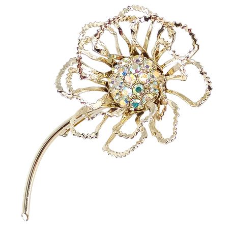 Large Sarah Coventry Aurora Borealis Rhinestone Flower Brooch