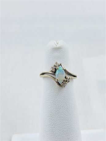 Antique 14k Gold Opal + Diamond Ring Size 3