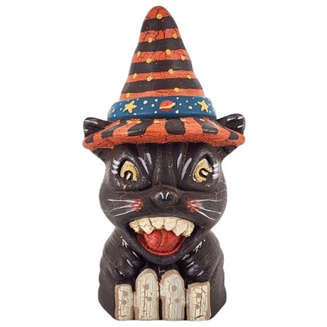 Vintage Style Terra Cotta Halloween Cat Figurine