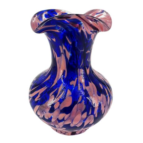 Vintage Pink & Blue Swirl Art Glass Handblown Bud Vase