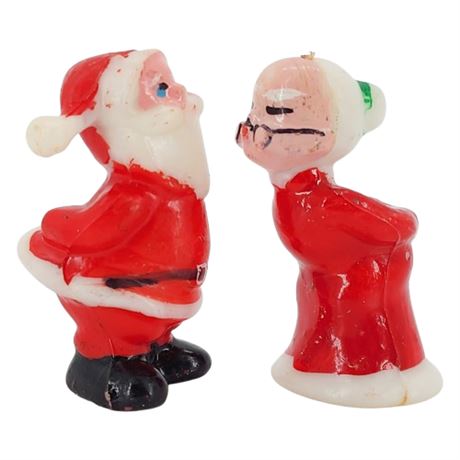 Vintage Hard Plastic Santa & Mrs. Claus Smoocher Mini Figurines