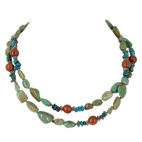 Turquoise & Agate Necklace with 925 Tag