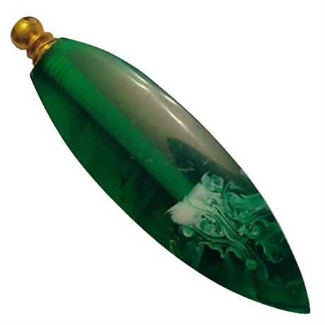 Vintage Green Art Glass Perfume Bottle / Pendant – Marbled Swirl Design