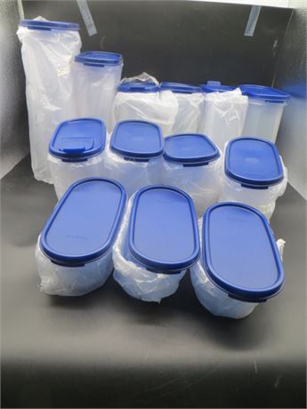 NEW VINTAGE TUPPERWARE 13 OVAL CONTAINERS BOLD & BLUE COLOR