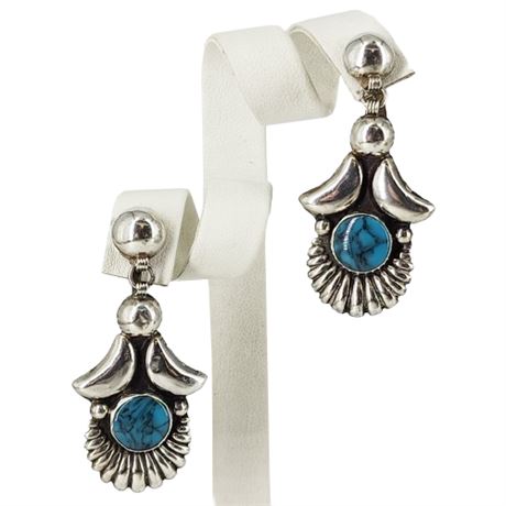 Vintage Mexico Silver Faux Turquoise Screwback Earrings