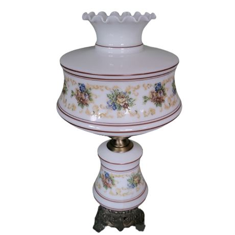 Vintage Quoizel Abigail Adams Style 3-way Floral Hurricane Parlor Lamp