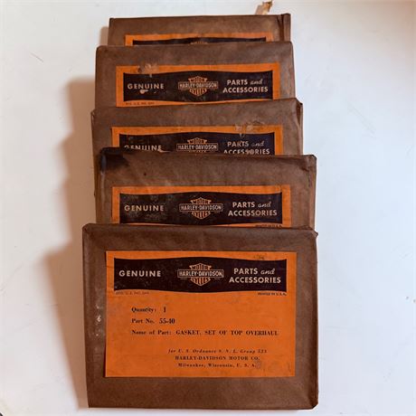 5 NOS WWII Military Surplus Harley Davidson Gasket Kits