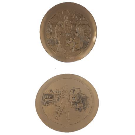 Pair of Wendell August Forge Solid Bronze Collector Plates – 1992 & 1994