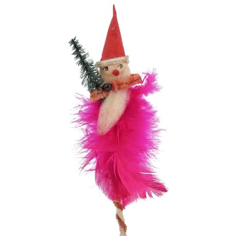 Vintage Spun Cotton & Feather Funky Mini Santa Claus Figure