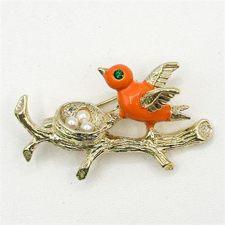 Vintage Gerry's Gold Tone & Enamel Bird Brooch