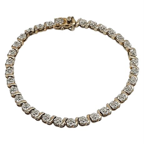 Signed ROSS-SIMONS Gold Over Sterling Silver Trompe L'Oeil Tennis Bracelet