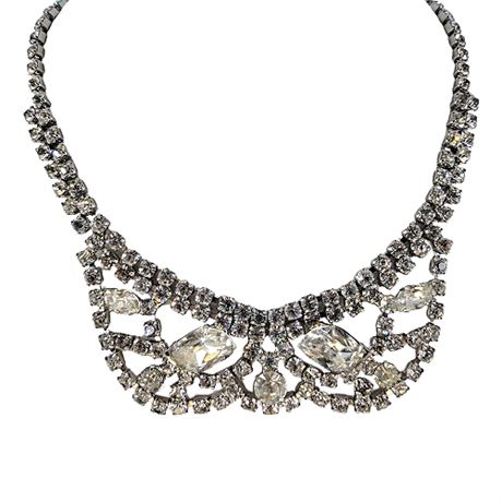 Vintage Weiss Elaborate Collar Clear Rhinestone Bib Necklace