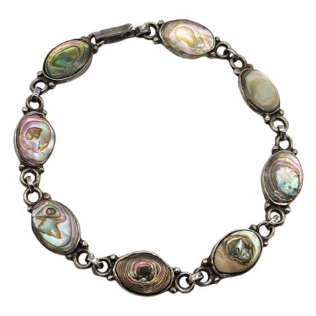 Signed AM Mexico Sterling Silver Abalone Bracelet