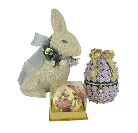 10" Resin Bunny Statue & Two Potpourri Containers