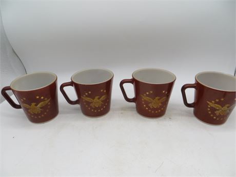 VINTAGE PYREX 4 "FEDERAL EAGLE" COFFEE MUGS