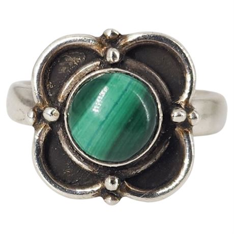 Sterling Silver Malachite Ring, Sz 6.5