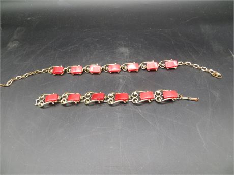 GOLD TONE RED STONES NECKLACE & BRACELET