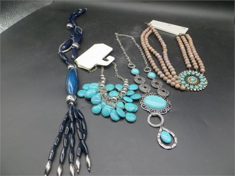 4 Necklaces Including Turquoise & Semiprecious Stones