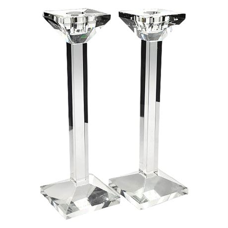 Pair Oleg Cassini 10" Classic Crystal Candlesticks, New in Boxes
