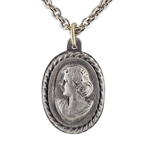 Signed Vintage JORGEN JENSEN Pewter Cameo Pendant Necklace
