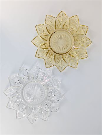 2 Federal Glass Daisy Flower Trinket Dishes Yellow + White