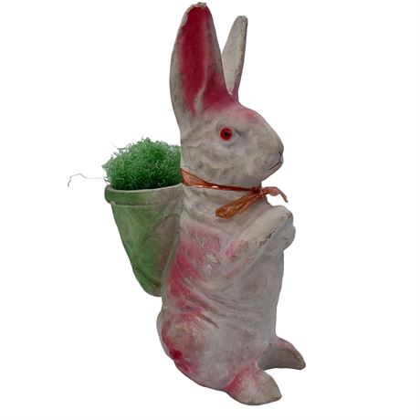 Large 11” Vintage Papier-mâché Rabbit Easter Basket, Candy Container