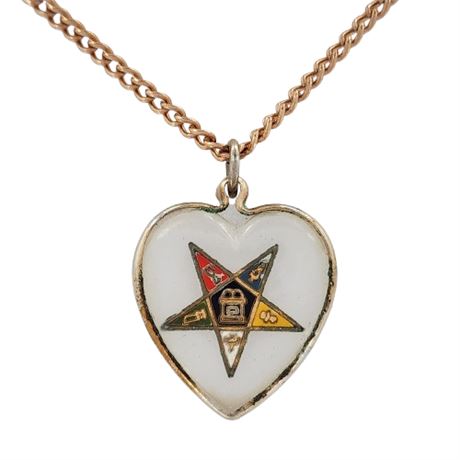 Vintage Order of the Eastern Star Heart Pendant Necklace