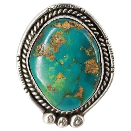 Signed Daniel Benally Navajo Sterling Silver Turquoise Ring, Sz 8