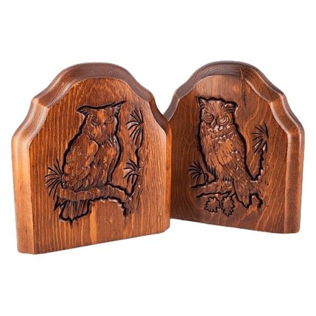 Handmade Wooden Owl Bookends