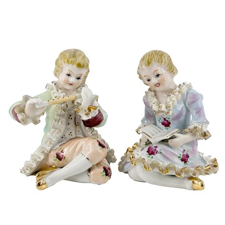 Vintage Meissen Style Bone China Lace Figurines