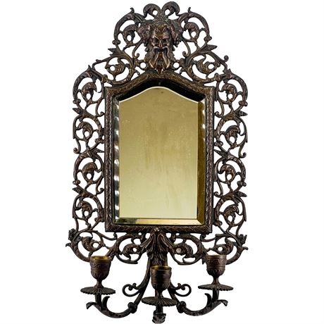 Antique Bradley & Hubbard Bacchus Cast Iron 3-Candle Beveled Mirror Sconce